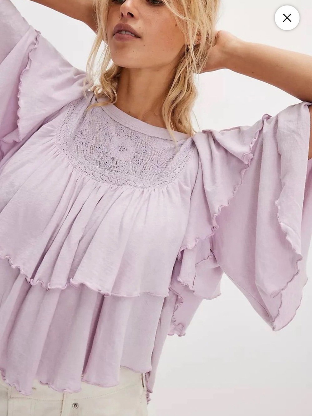 NWOT Free People Lilac Ruffle Peasant Top  Size Small